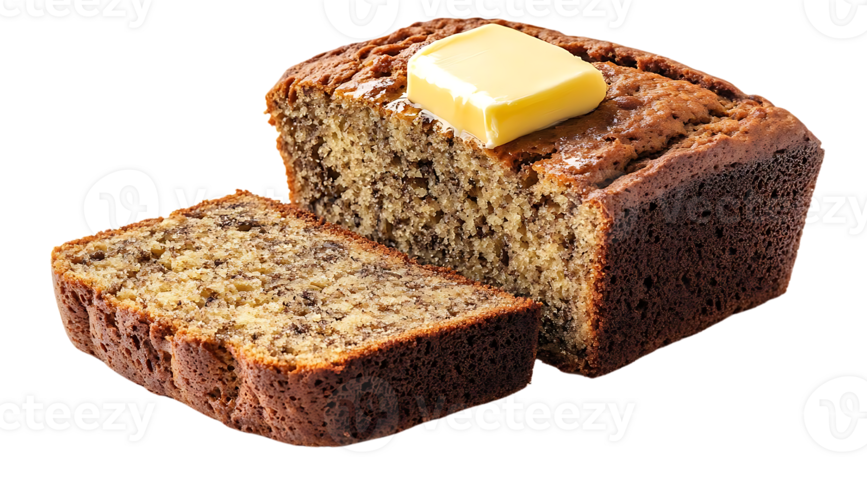 Delicious Banana Bread Sliced and Topped with Butter, a Perfect Treat for Any Occasion with a Transparent Background png