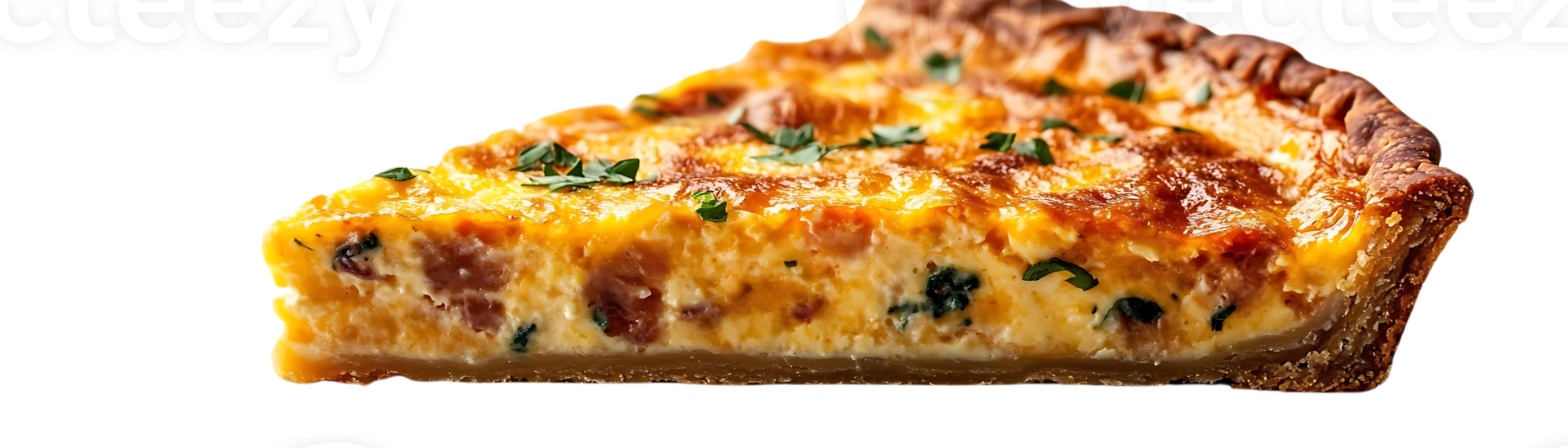 Savory Bacon and Cheese Quiche with a Golden Crust and Parsley Garnish, Delicious and Perfect for a Transparent Background png