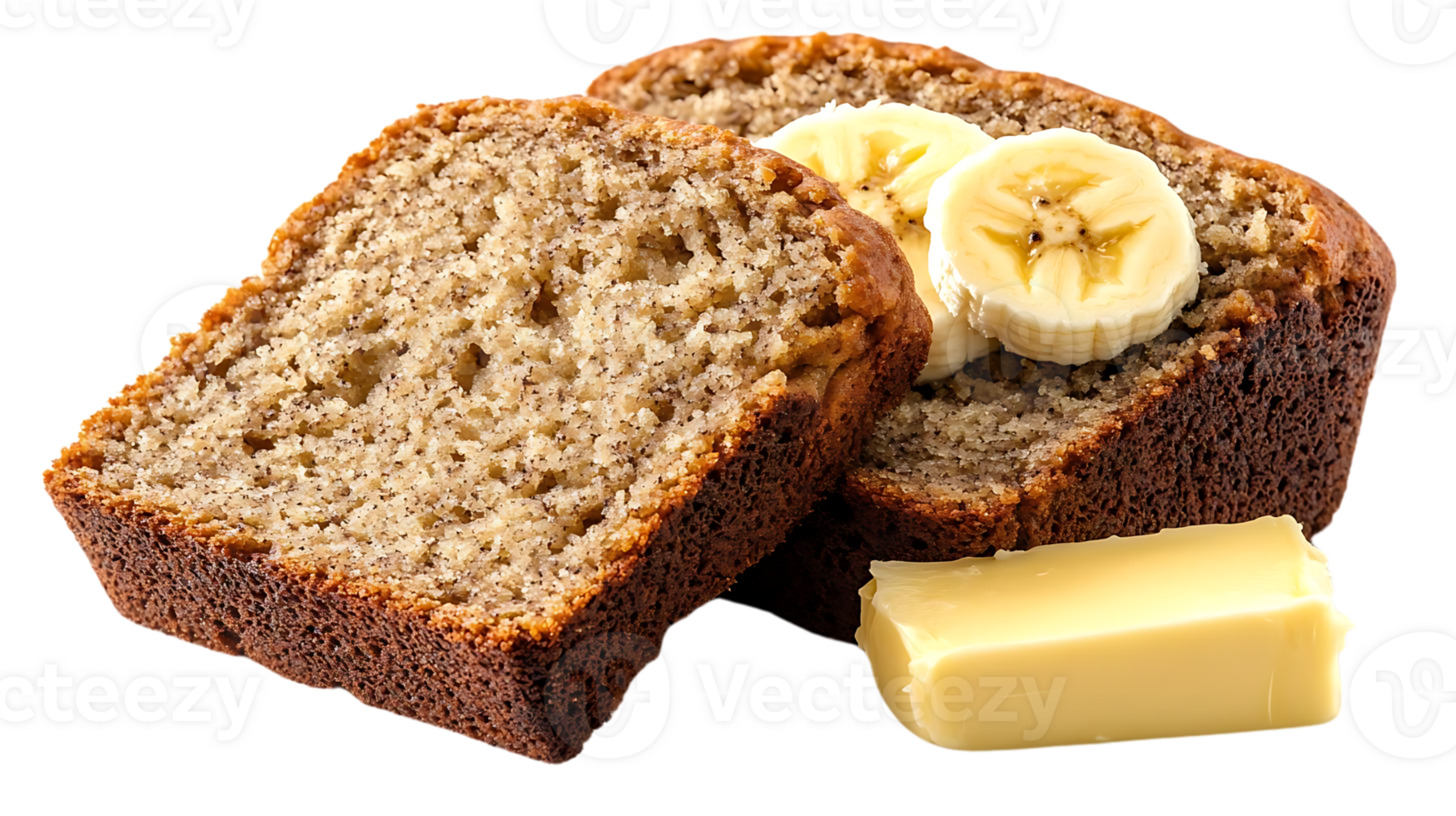Banana Bread Slices with Butter and Transparent Background png