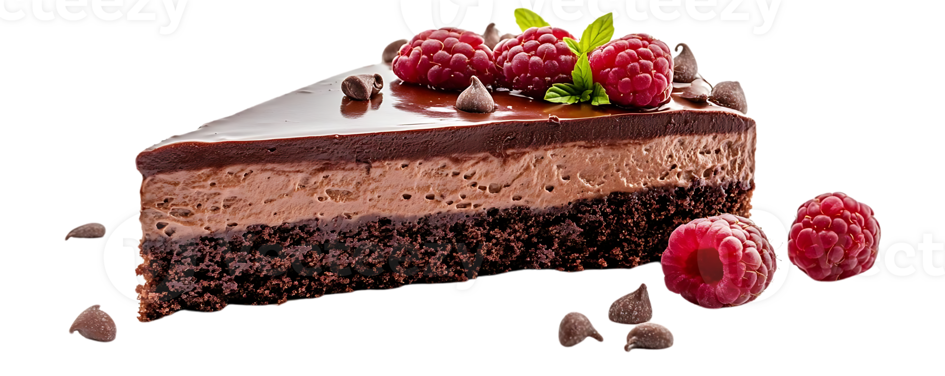 Delicious Chocolate Cake with Raspberry Topping and Transparent Background png