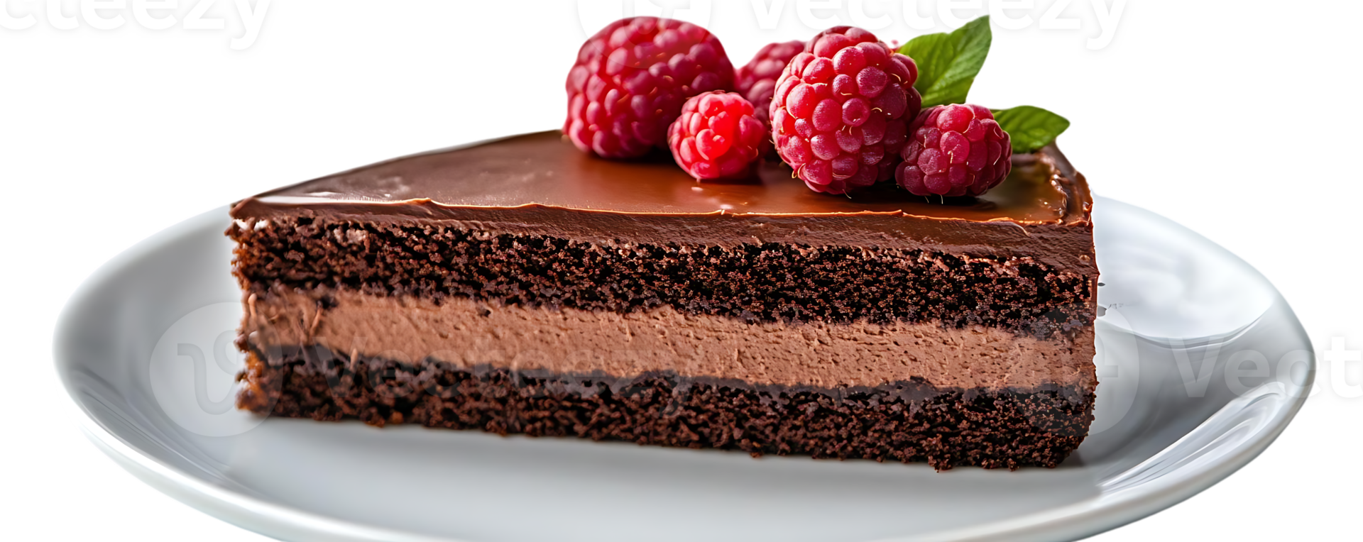 Chocolate Cake with Raspberry Topping on Transparent Background - Delicious Dessert with Layers of Chocolate and Cream, Perfect for Special Occasions png