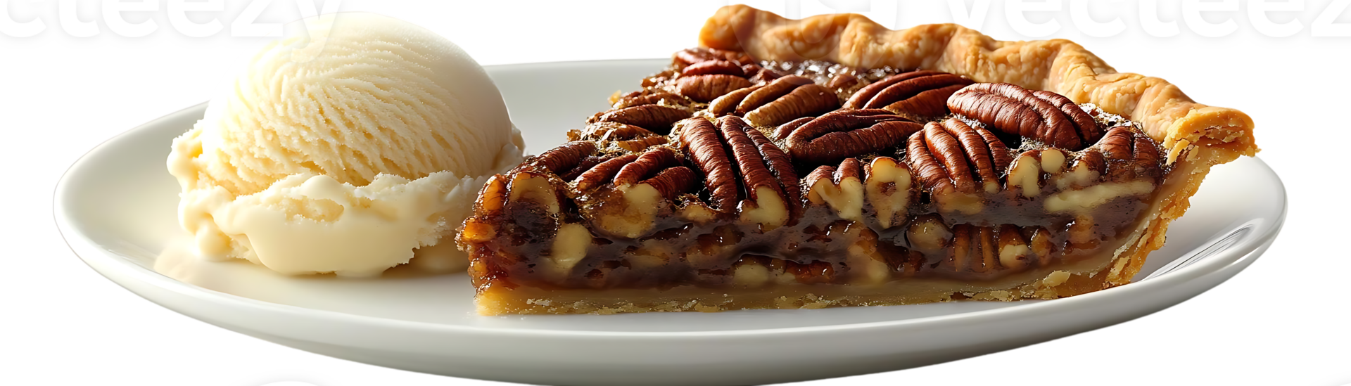 Pecan Pie with Vanilla Ice Cream, a Sweet and Nutty Delight, Transparent Background png