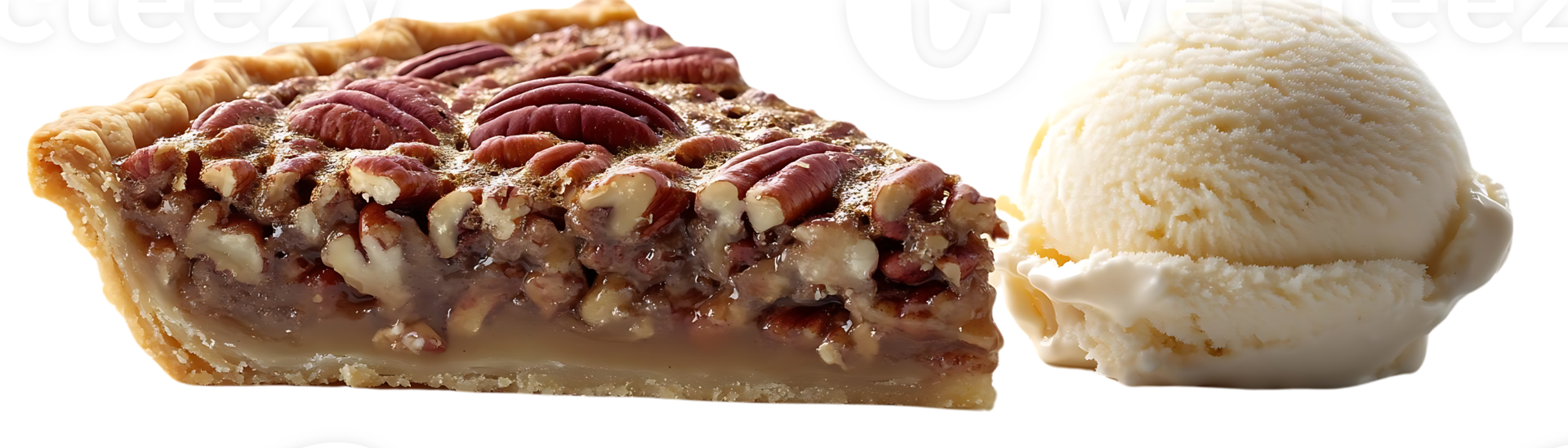 Pecan Pie Slice with a Scoop of Vanilla Ice Cream, a Delicious Treat on a Transparent Background png