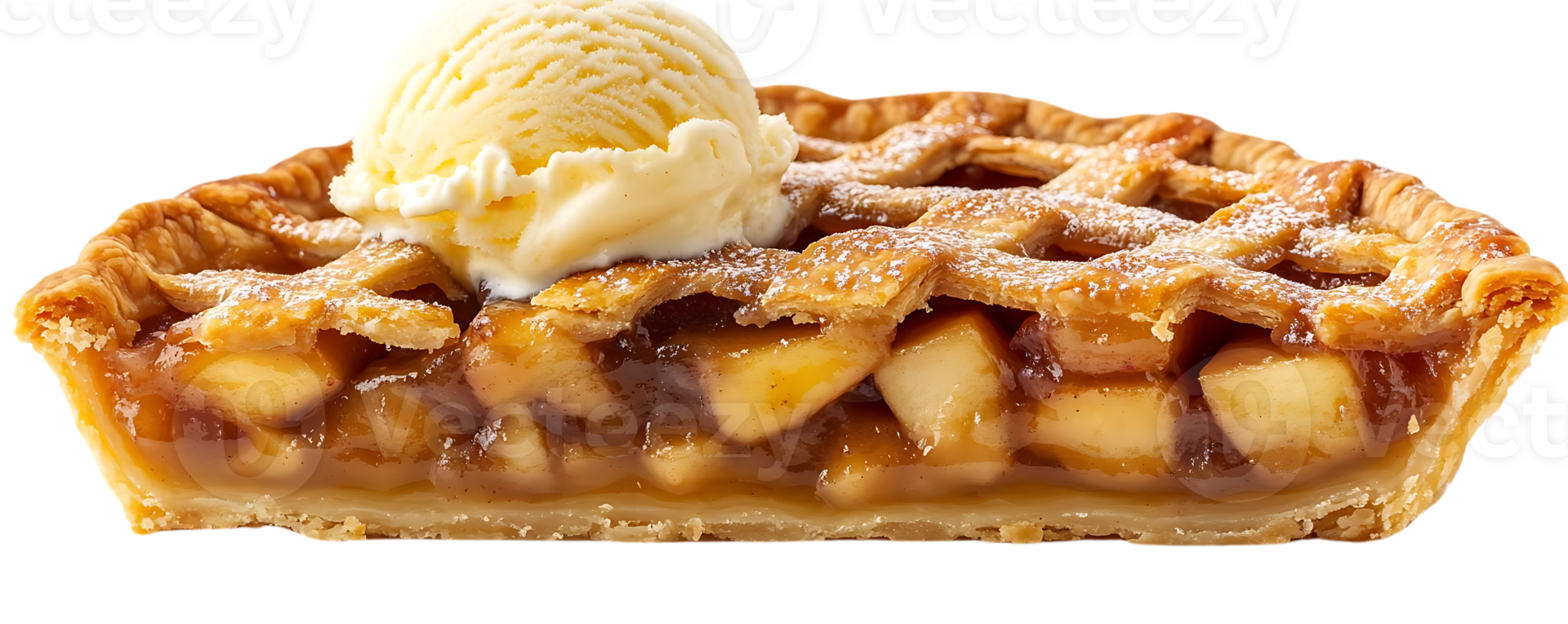Apple Pie Slice Topped with Ice Cream on Transparent Background png