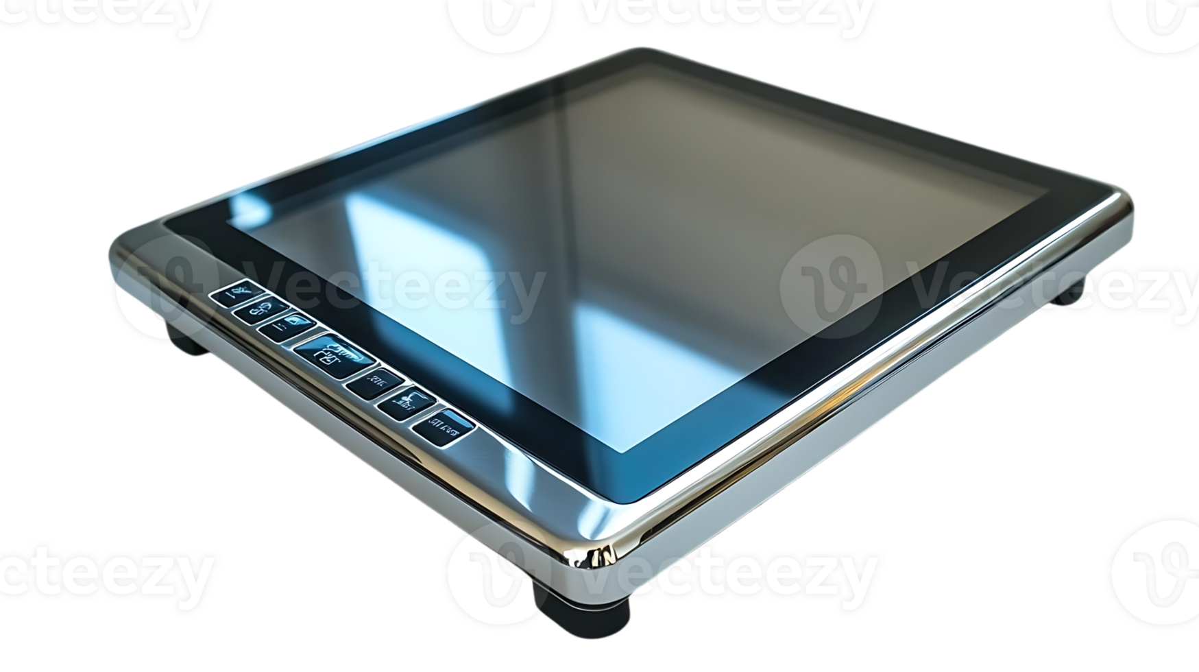 Sleek Touchscreen Device with Chrome Bezel and Buttons, Featuring a Transparent Background png