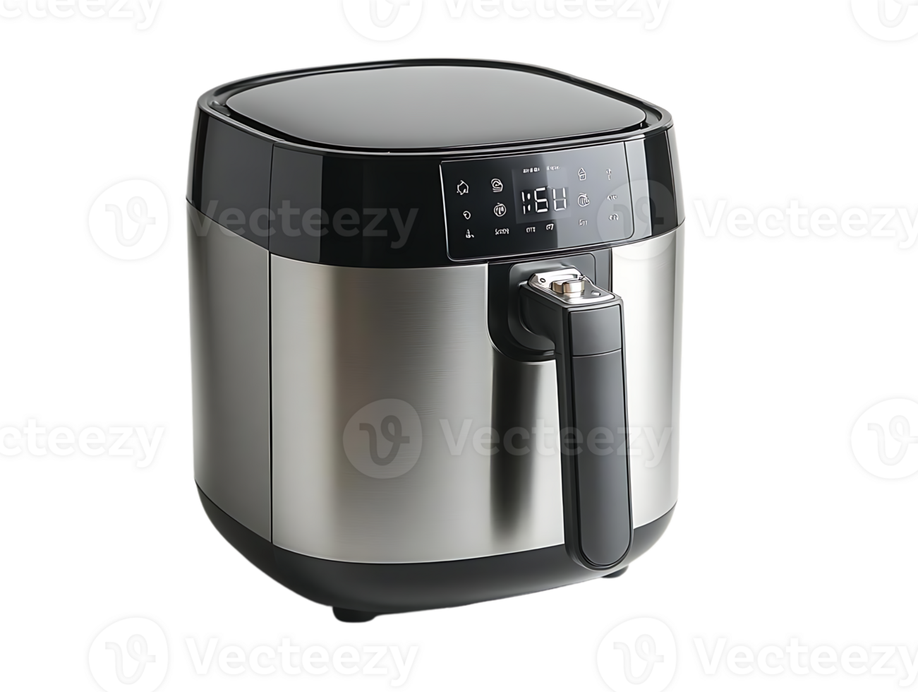 Air Fryer with Transparent Background, Digital Display, and Stainless Steel Finish png
