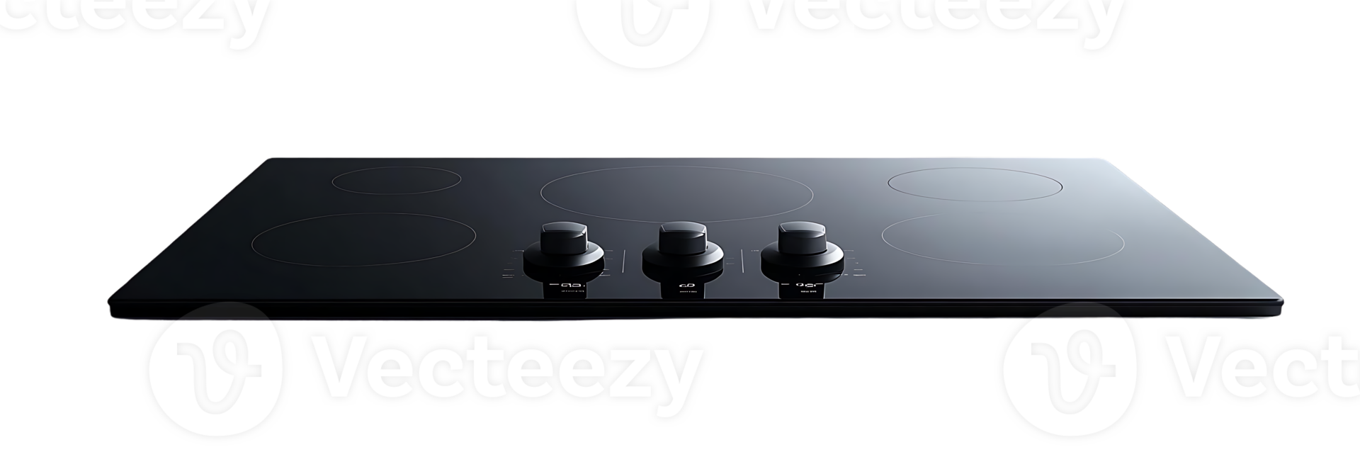 Sleek Black Electric Cooktop with Four Burners and Transparent Background png
