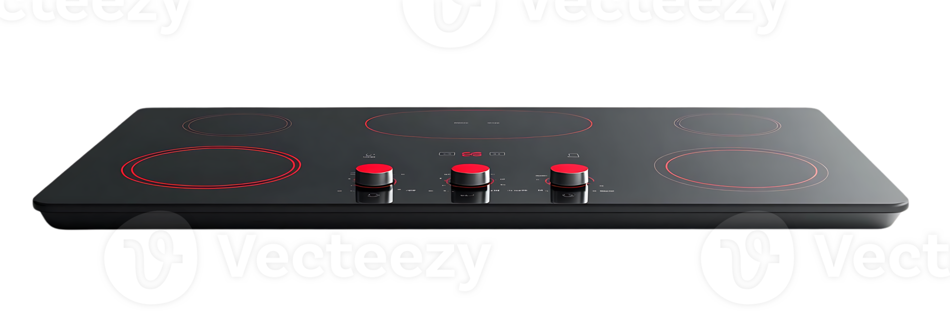 Modern Black Glass Induction Cooktop with Red Accents and Transparent Background png