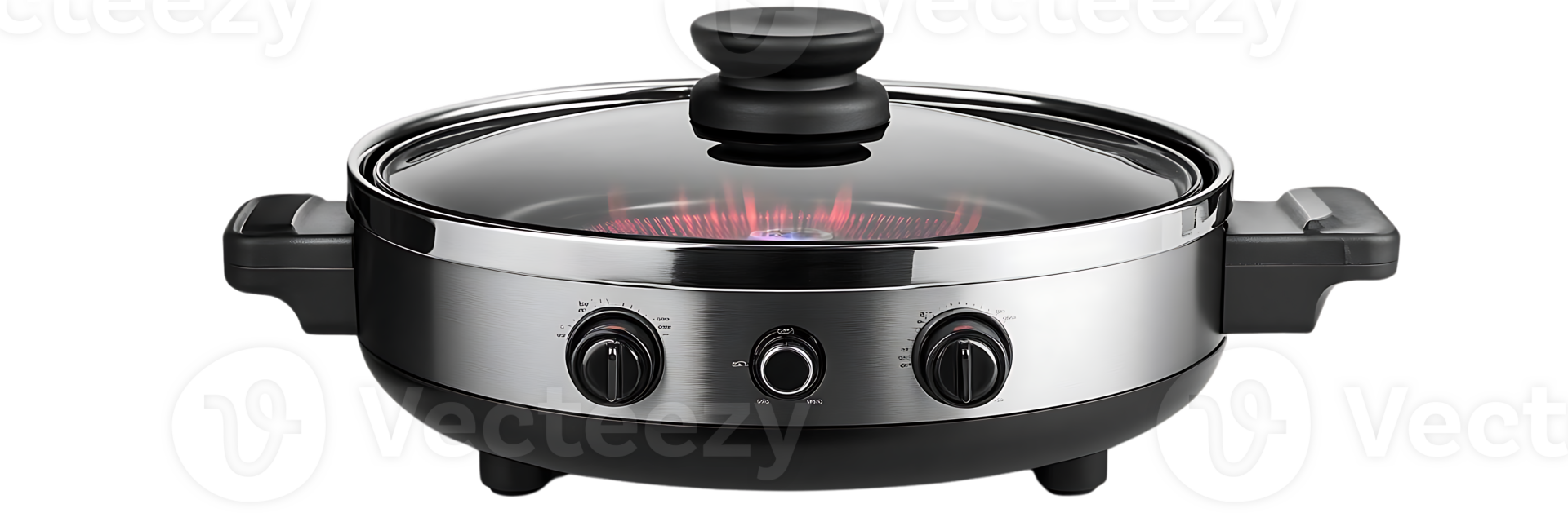 Electric Skillet with Transparent Background, Features Glass Lid for Easy Viewing and Control Knobs for Temperature Adjustment png
