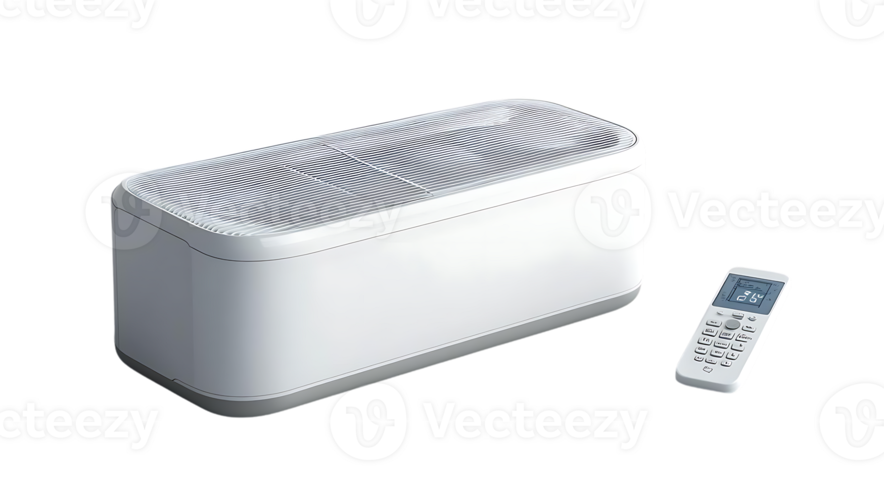 White Air Conditioner with Transparent Background, Remote Control, and Modern Design png