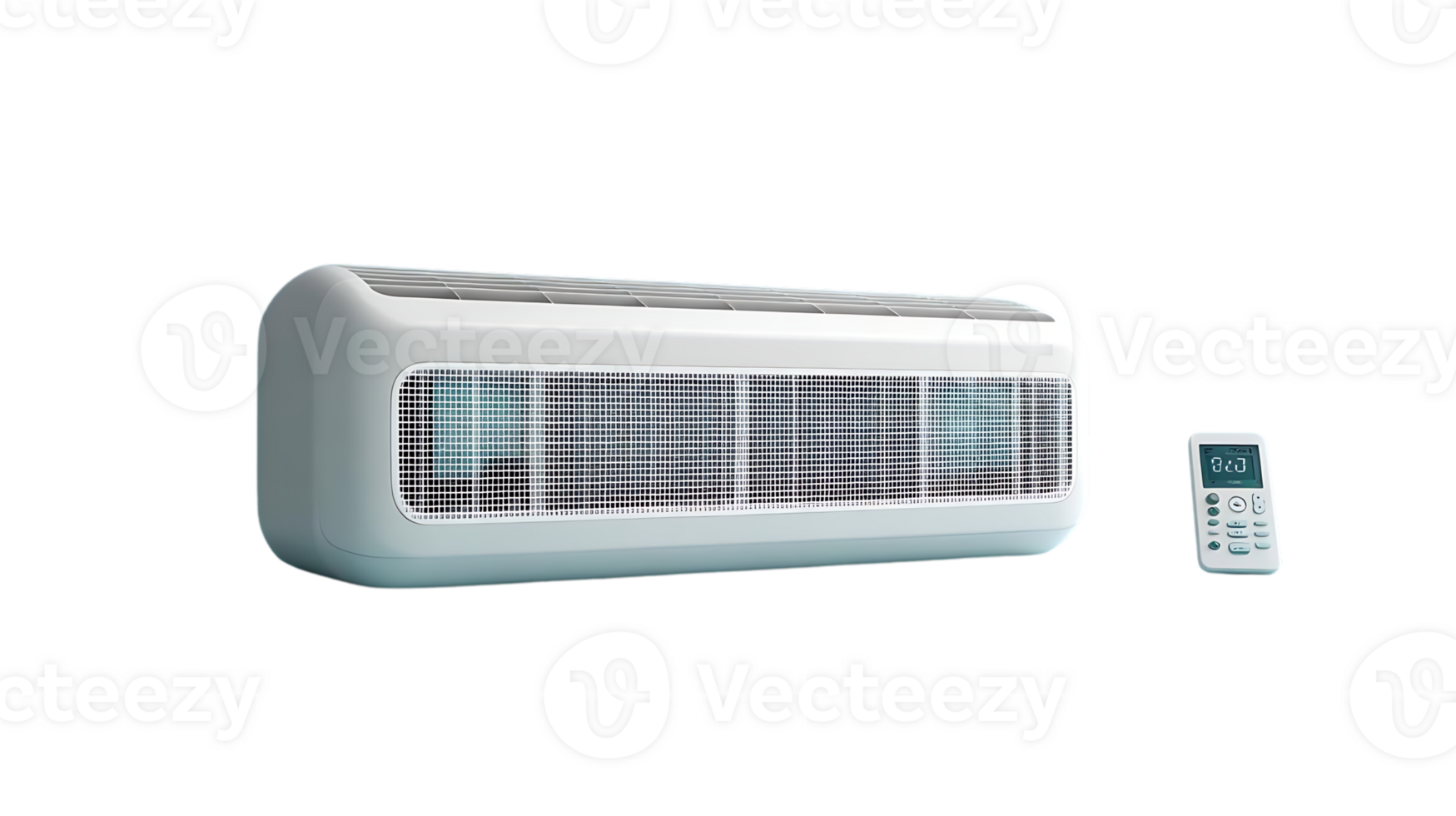 Wall-Mounted Air Conditioner with Transparent Background, Featuring a Remote Control and Modern Design png