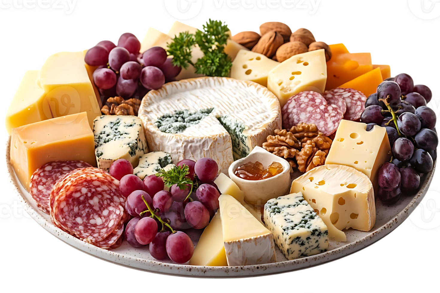 Delicious Cheese and Salami Platter with Grapes and Nuts, Perfect for Entertaining with Transparent Background png