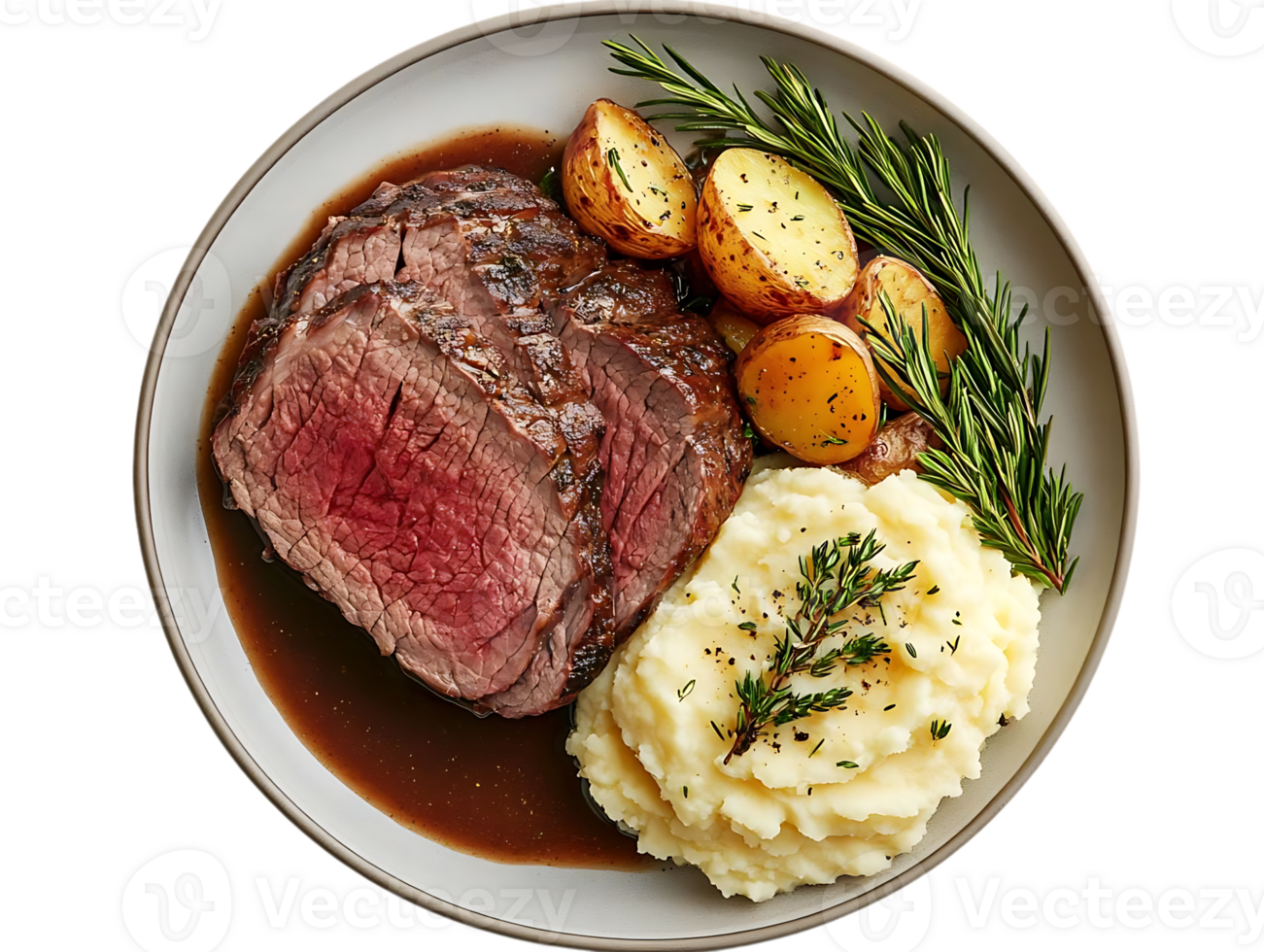 Roasted Beef with Mashed Potatoes and Rosemary, Transparent Background png