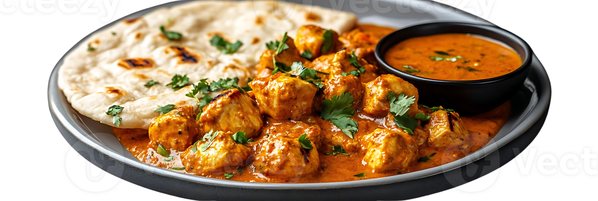 Chicken Tikka Masala with Naan and a Side of Sauce, a Delightful Indian Dish with a Transparent Background png