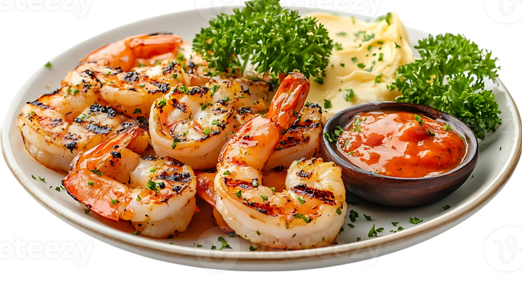 Grilled Shrimp with Mashed Potatoes and Spicy Sauce, a Delicious and Easy Dinner Idea with Transparent Background png
