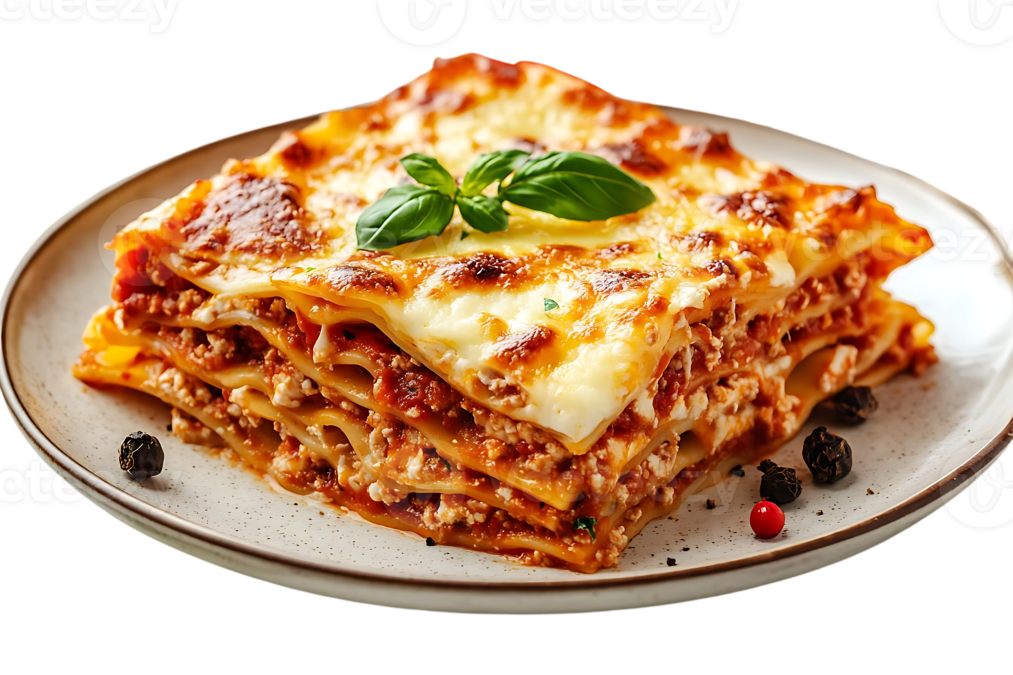 Lasagna with Cheesy Layers and Melted Mozzarella, Perfect for a Dinner Party, with a Transparent Background. png