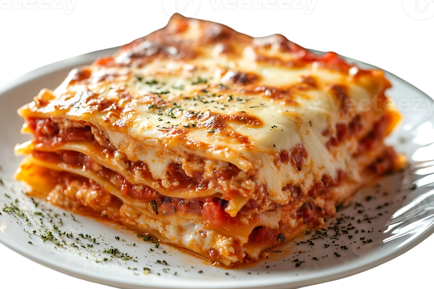 Lasagna with a Cheesy, Gooey, and Perfectly Baked Topping on a Transparent Background png