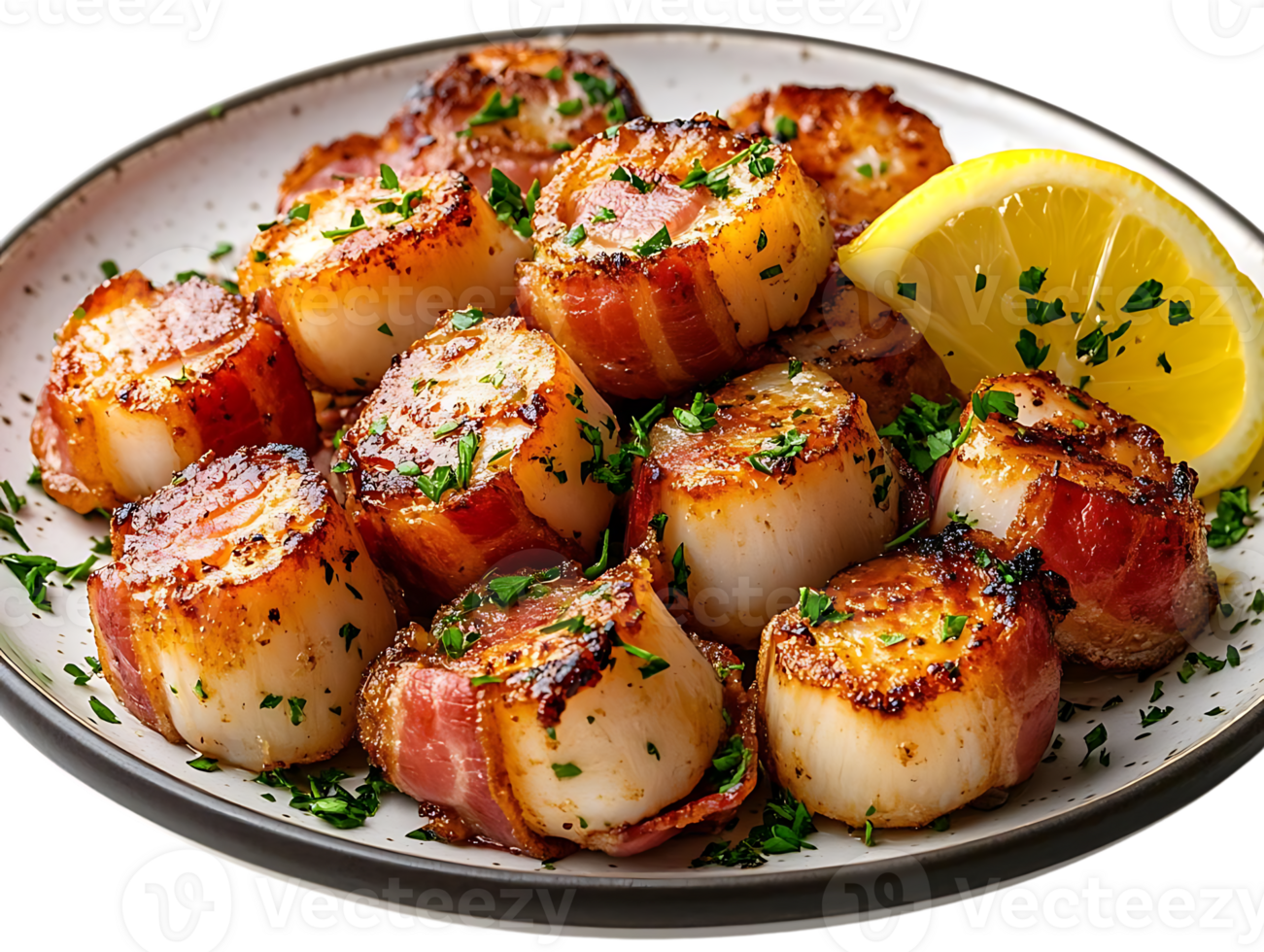 Bacon-Wrapped Scallops with Lemon and Parsley, a Deliciously Crispy and Flavorful Appetizer png