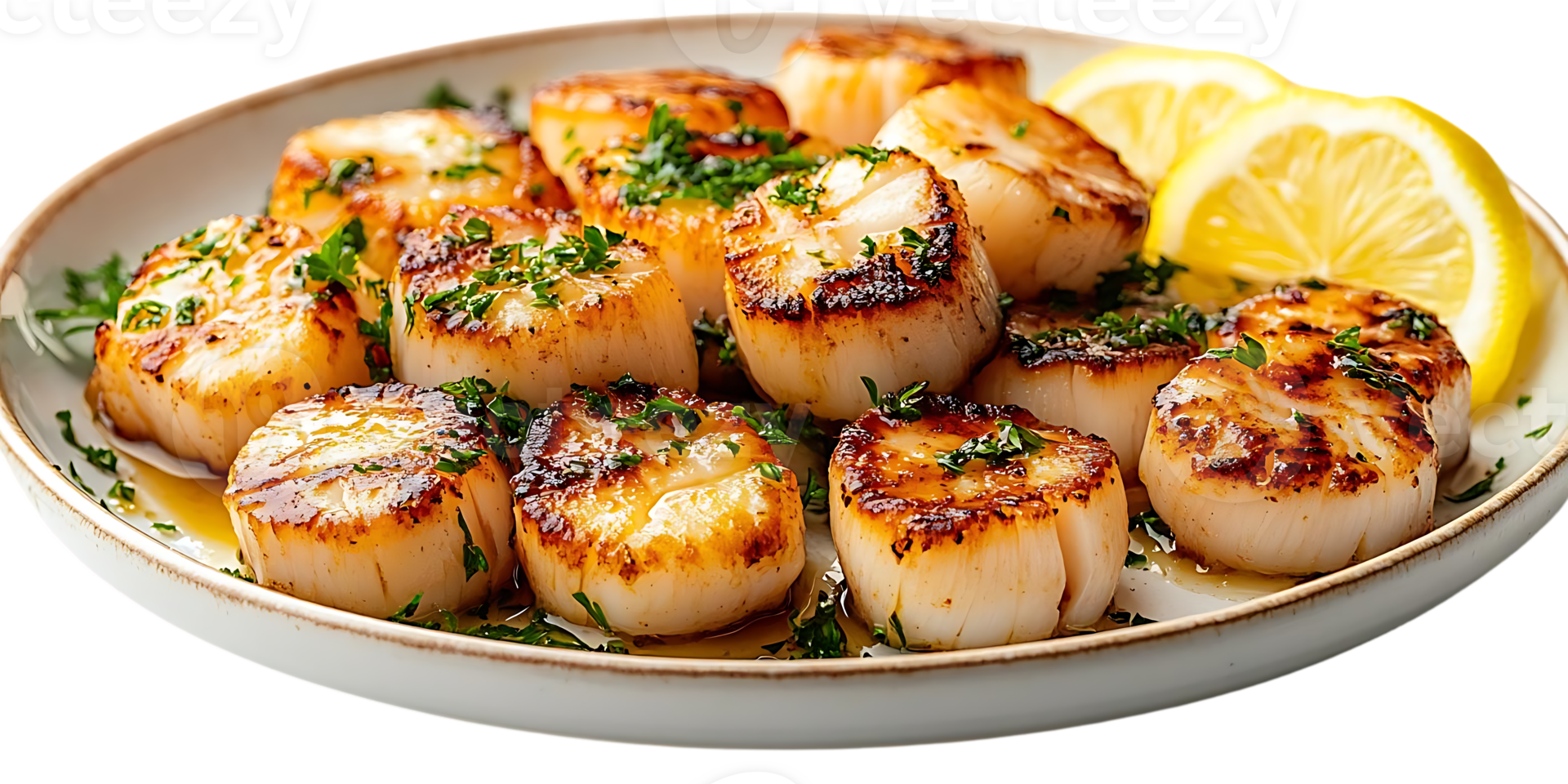 Seared Scallops with Lemon and Parsley, a Culinary Delight with a Transparent Background png