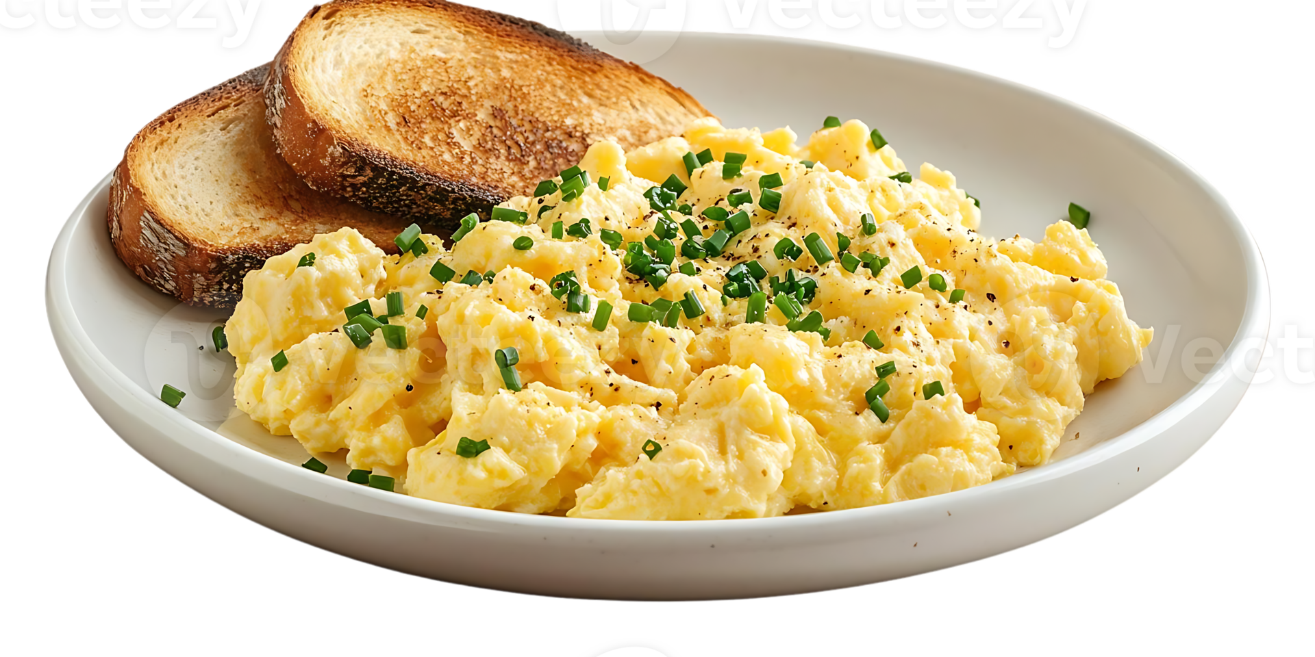Fluffy Scrambled Eggs with Toasted Bread and Chives, a Delicious and Easy Breakfast Option with a Transparent Background. png