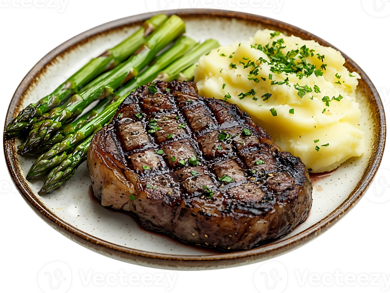 Grilled Steak with Mashed Potatoes and Asparagus, a Delicious and Hearty Meal with a Transparent Background png