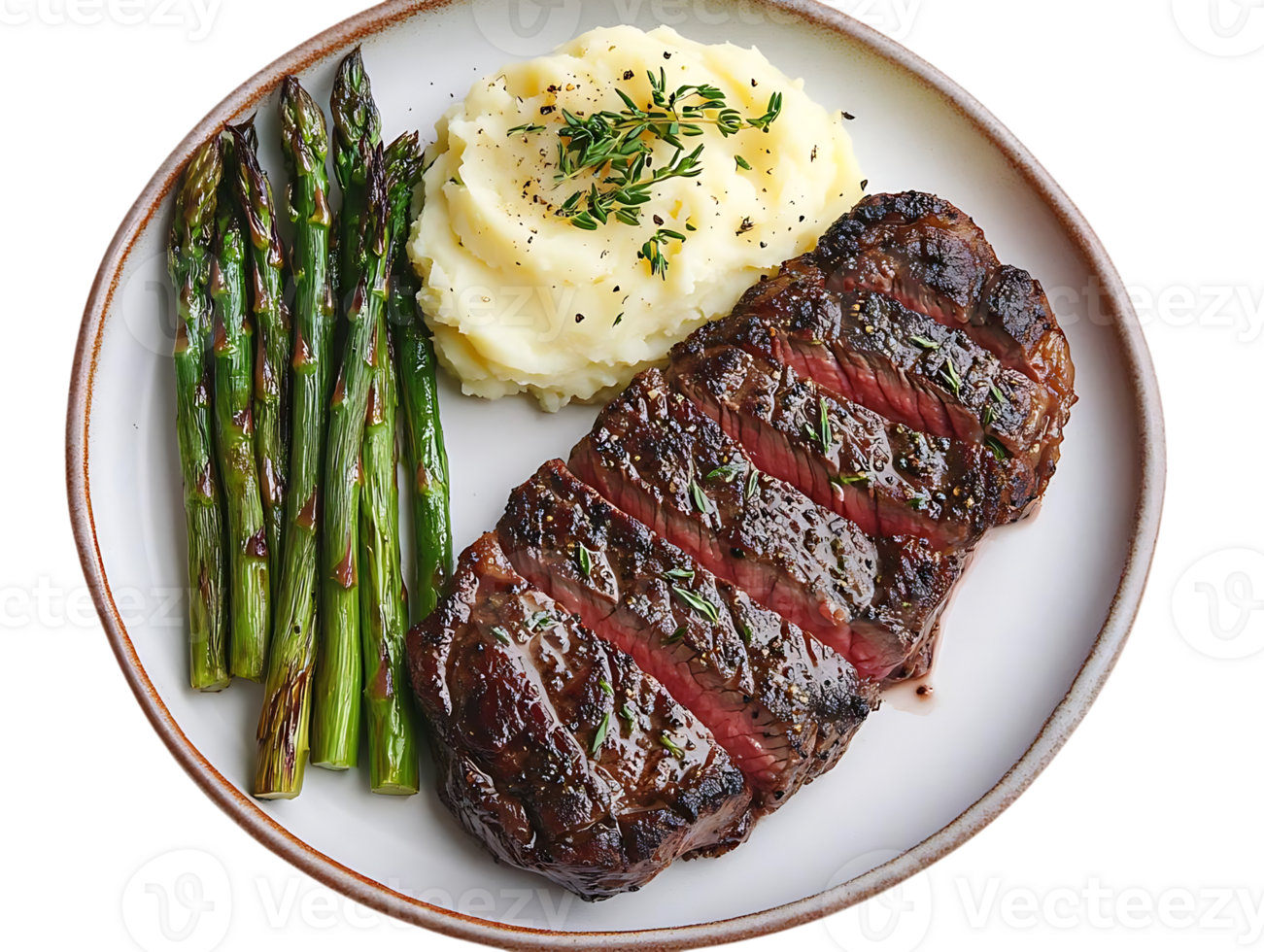 Grilled Steak with Mashed Potatoes and Asparagus, a Delicious and Easy Dinner with a Transparent Background png