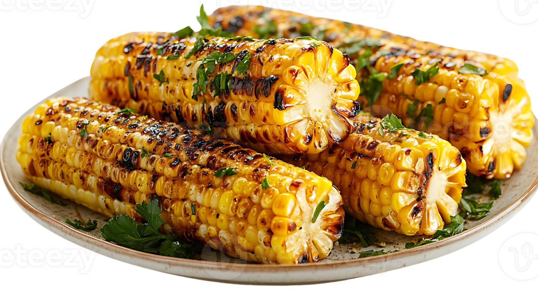 Grilled Corn on the Cob with Parsley, a Delicious and Flavorful Summer Treat with Transparent Background png
