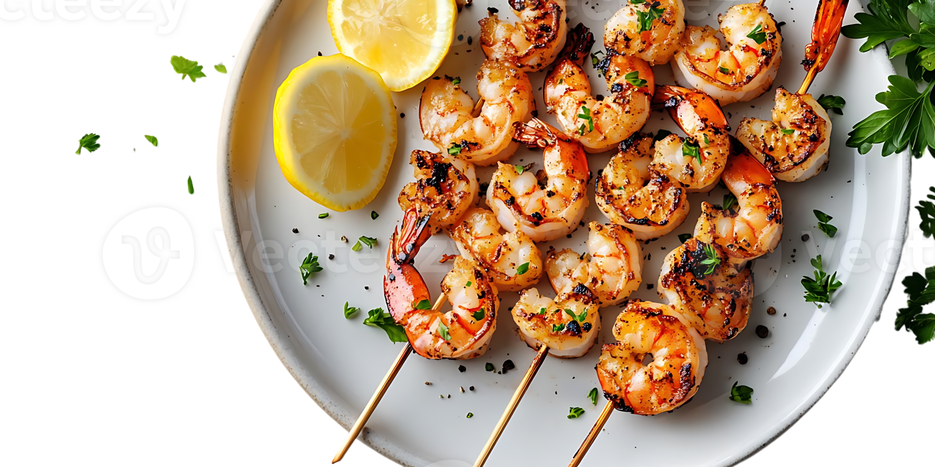 Grilled Shrimp Skewers with Lemon and Parsley, a Delicious and Easy Summer Recipe with Transparent Background png