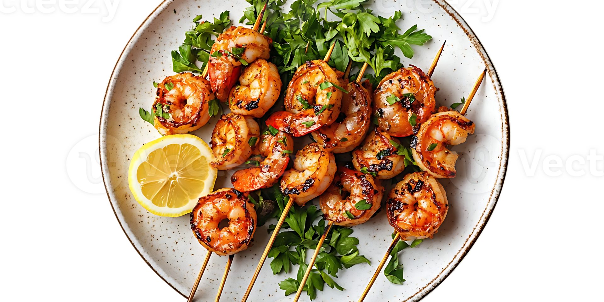 Grilled Shrimp Skewers with Lemon and Parsley, Delicious Summer Dinner Recipe with a Transparent Background png