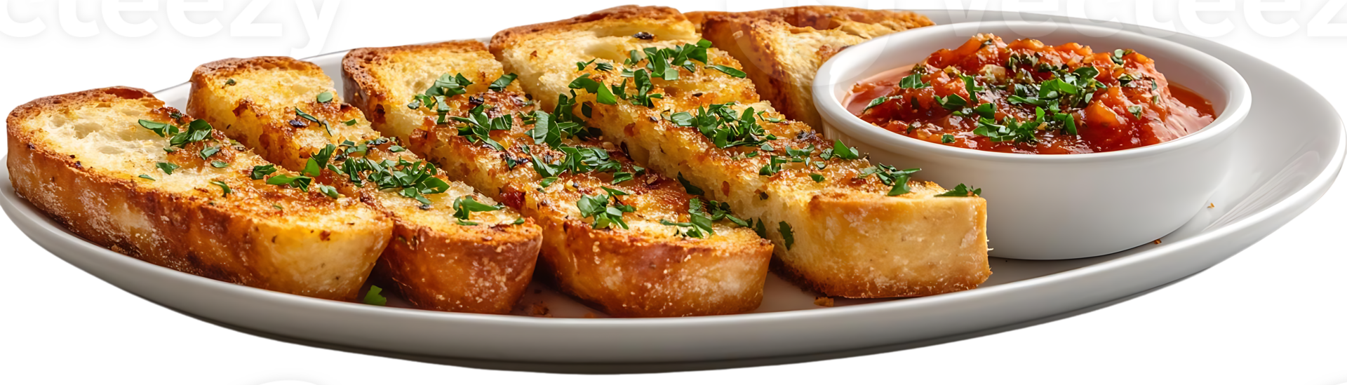 Garlic Bread with Tomato Sauce, a Delicious and Easy Appetizer, Perfect for a Party, Transparent Background png