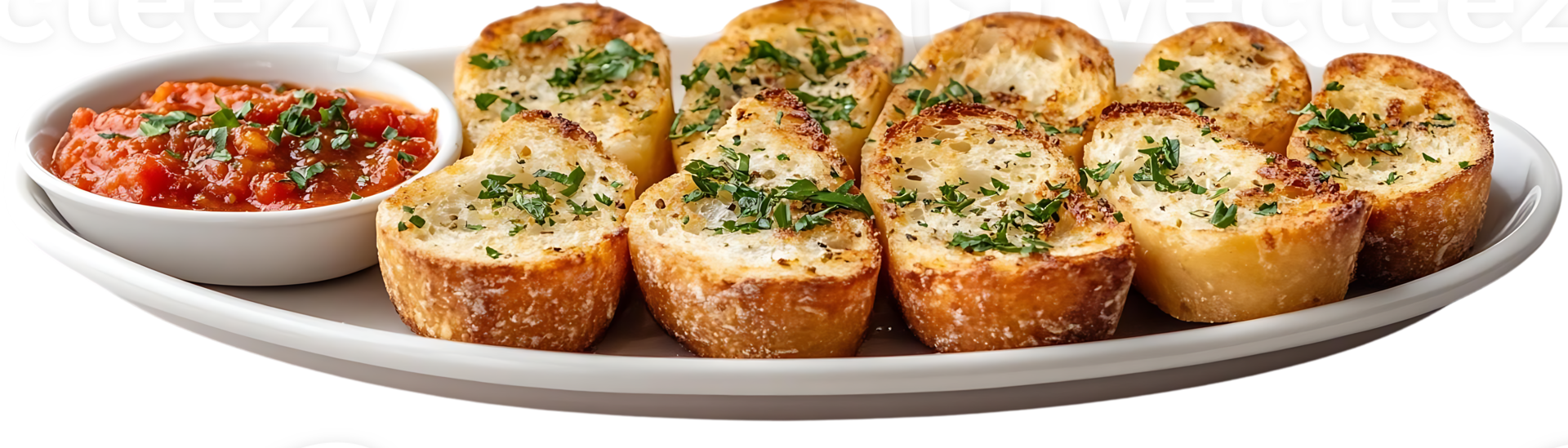 Garlic Bread with Tomato Sauce on a Transparent Background, Delicious Appetizer with Italian Flavors png
