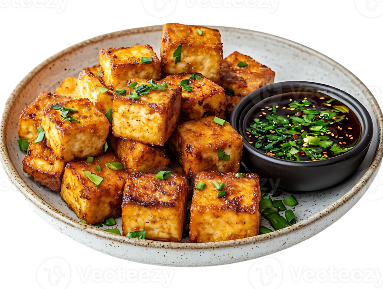 Crispy Tofu with Sweet and Savory Sauce on a Transparent Background png