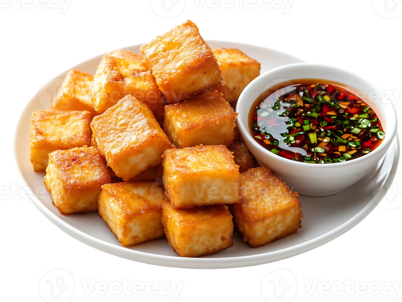 Crispy Fried Tofu with Spicy Dipping Sauce, A Delicious and Easy Vegetarian Appetizer with a Transparent Background png