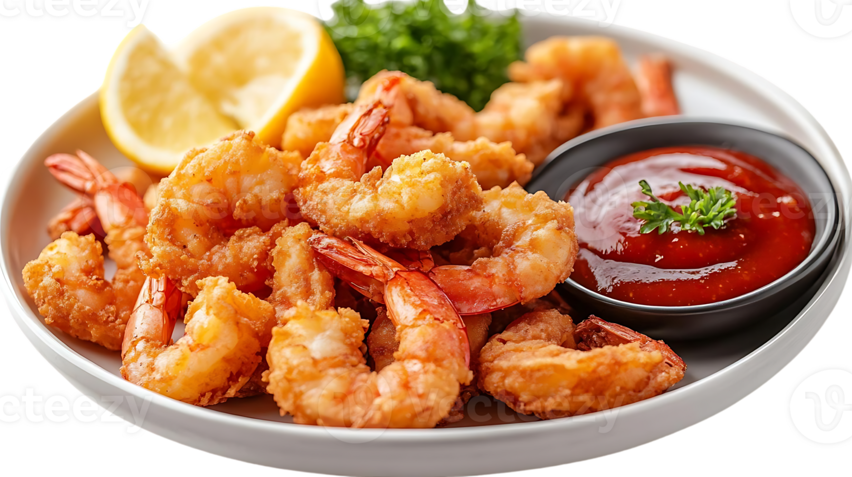 Crispy Fried Shrimp with Lemon and Dipping Sauce, a Delicious and Easy Recipe for a Transparent Background png