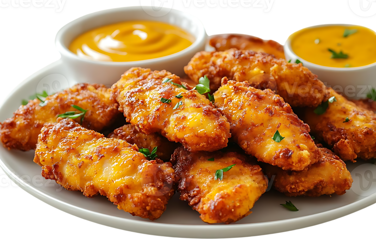 Crispy Chicken Tenders with Mustard Sauce on a Transparent Background png