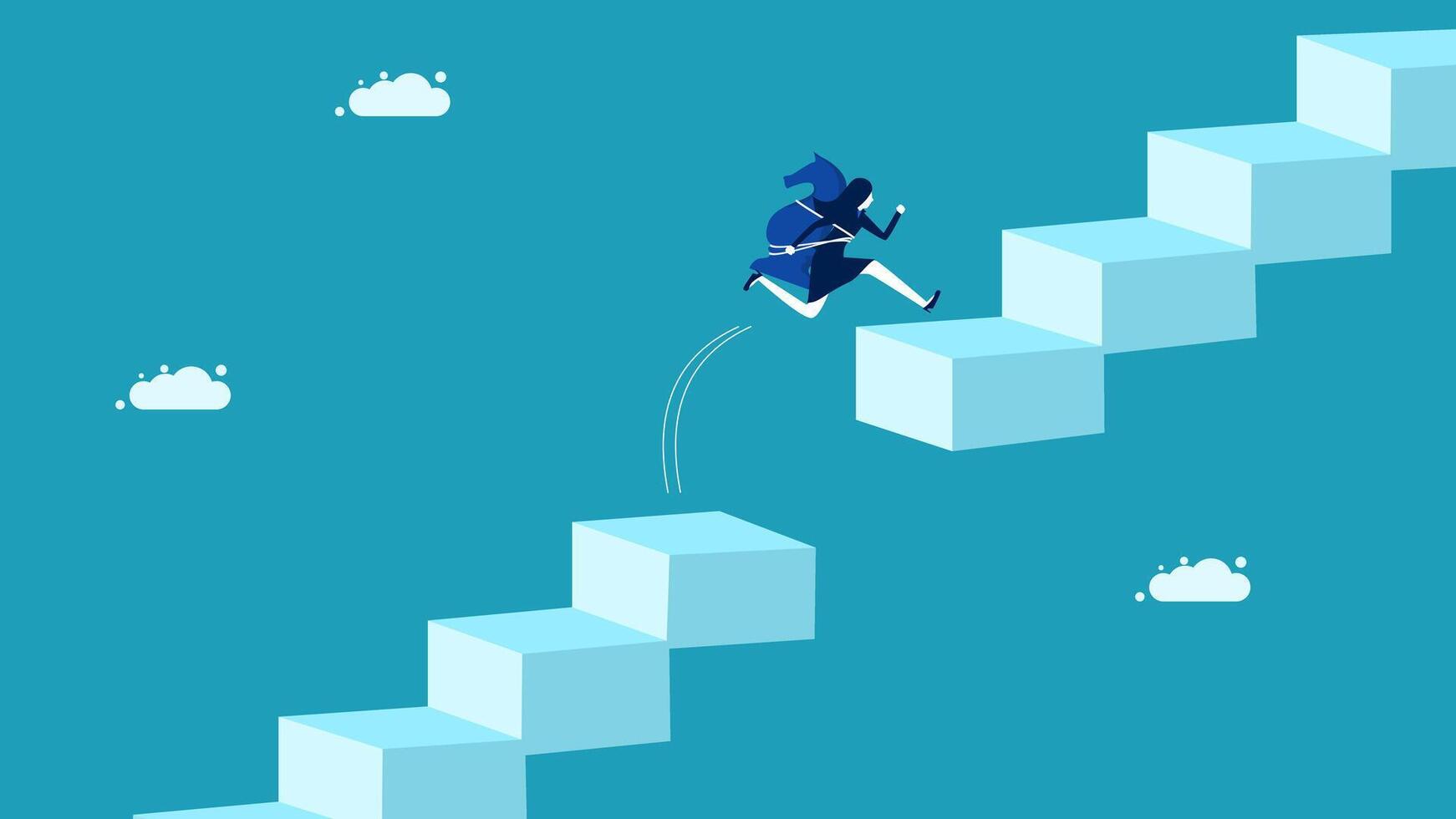 a man is running up a ladder to climb up a cube vector