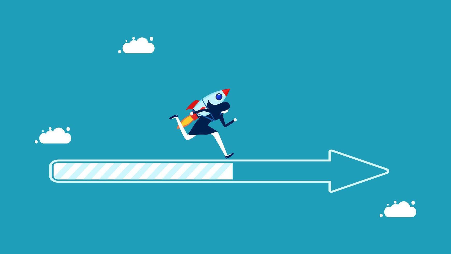 a cartoon man is running on an arrow vector