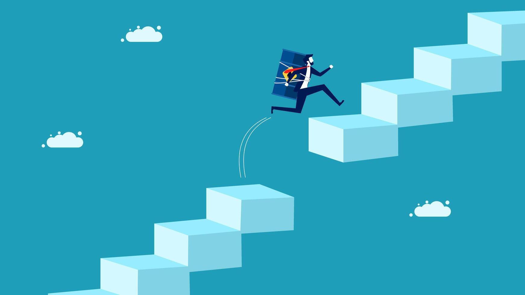 climbing up a ladder to reach the top of a cube, chaollenge concept vector