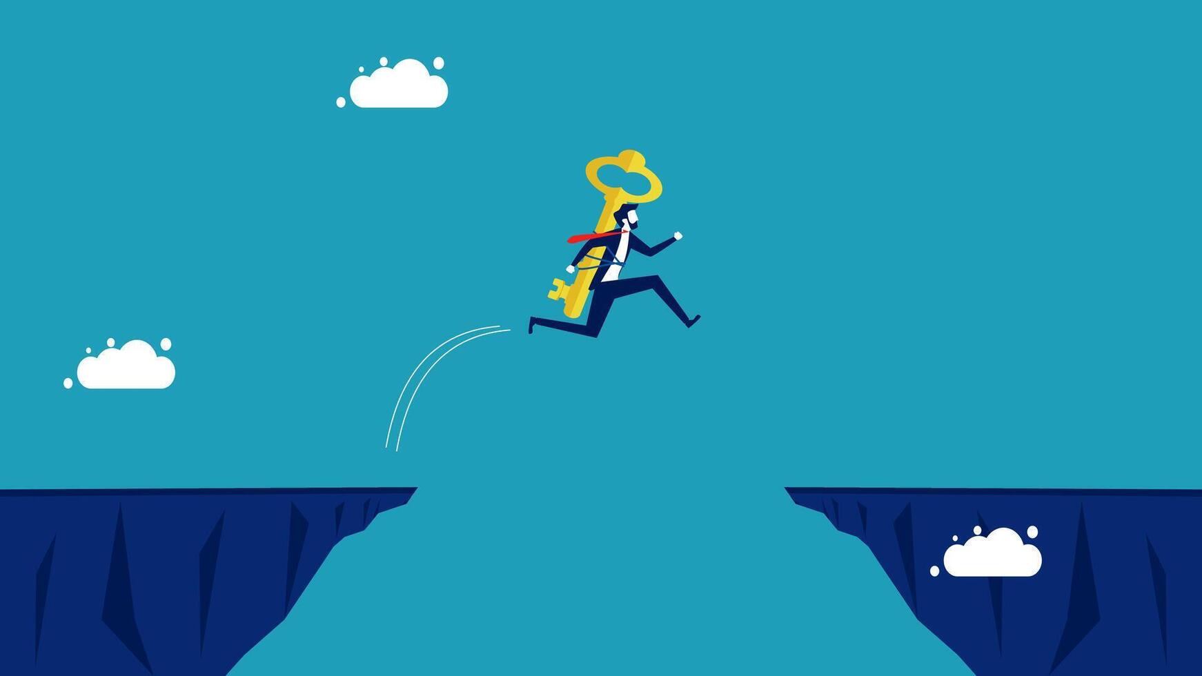 businessman jumping over the cliff to get the key to success vector