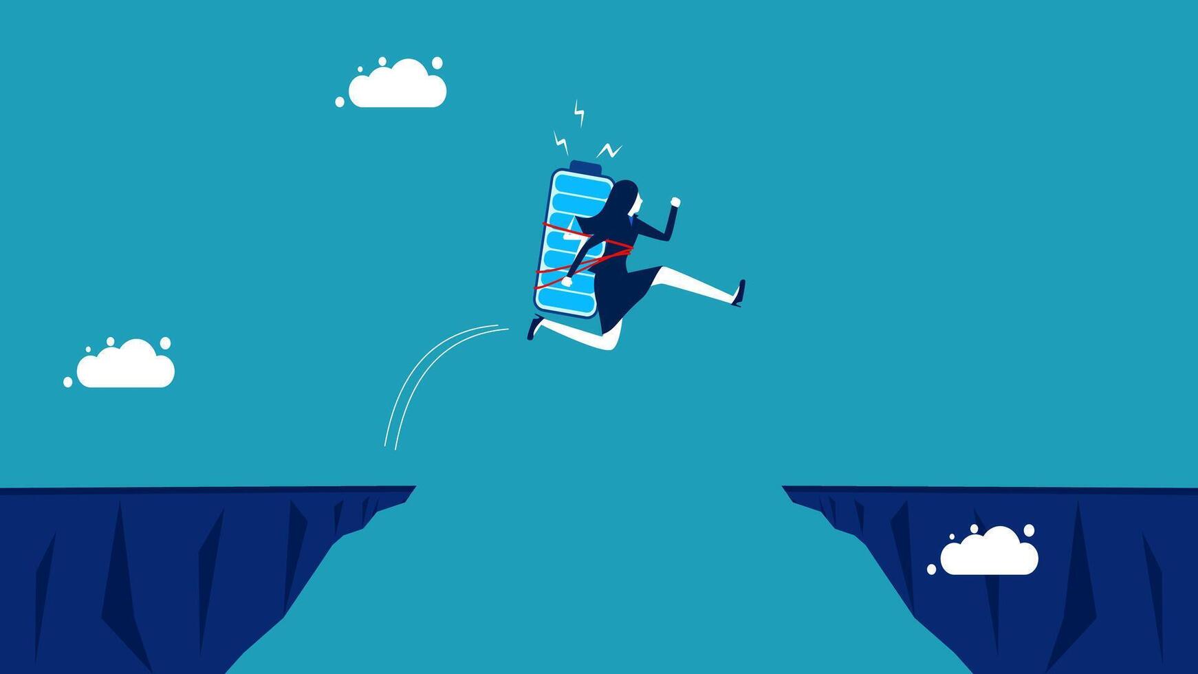 businessman jumping over the cliff with a tablet computer vector