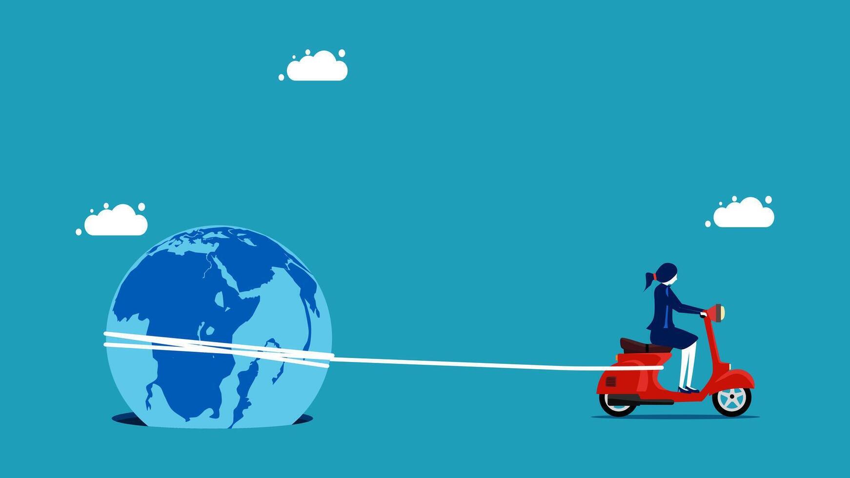 a woman on a scooter pulling a globe vector