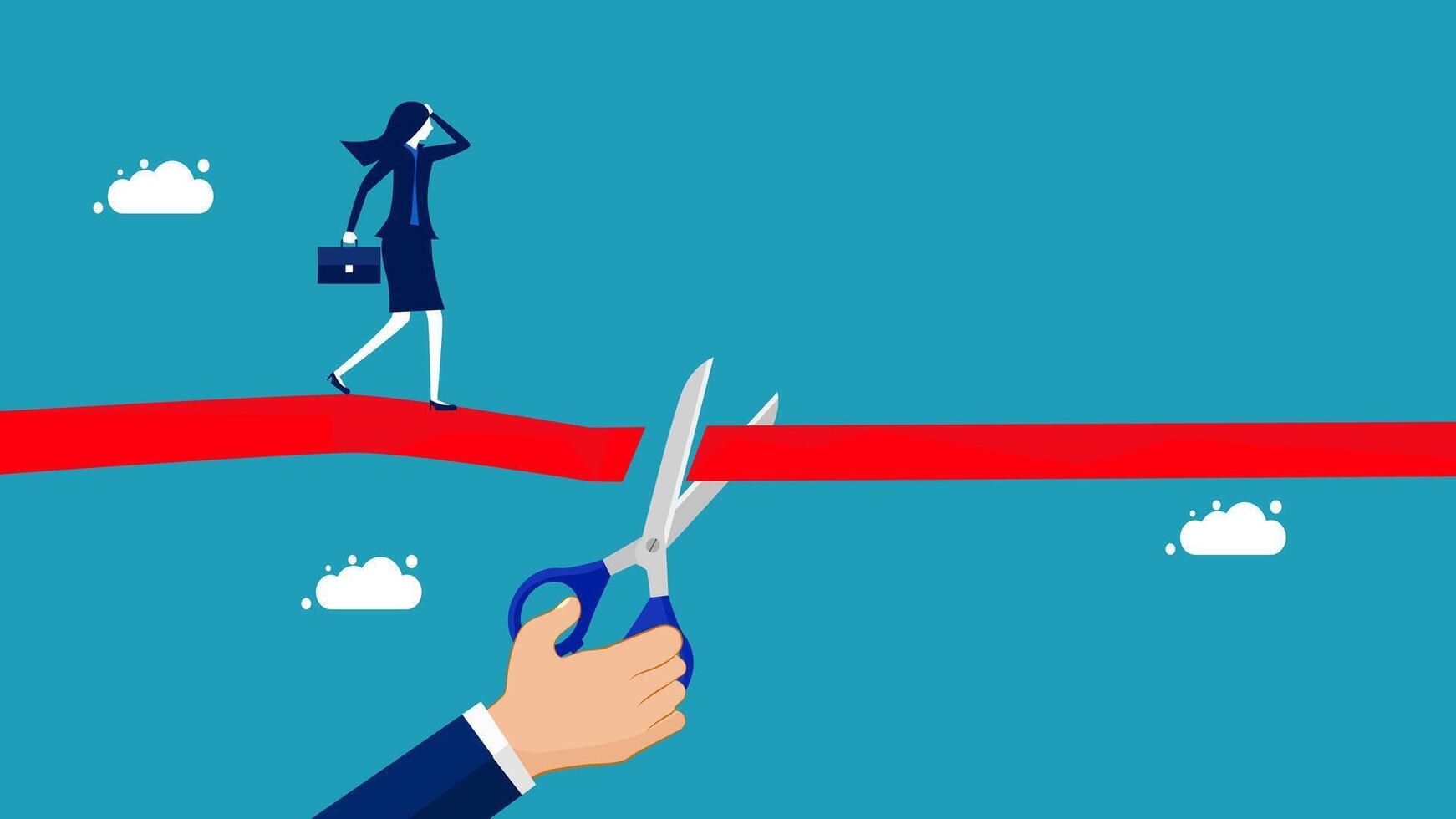 businesswoman cutting red ribbon to cross the road vector