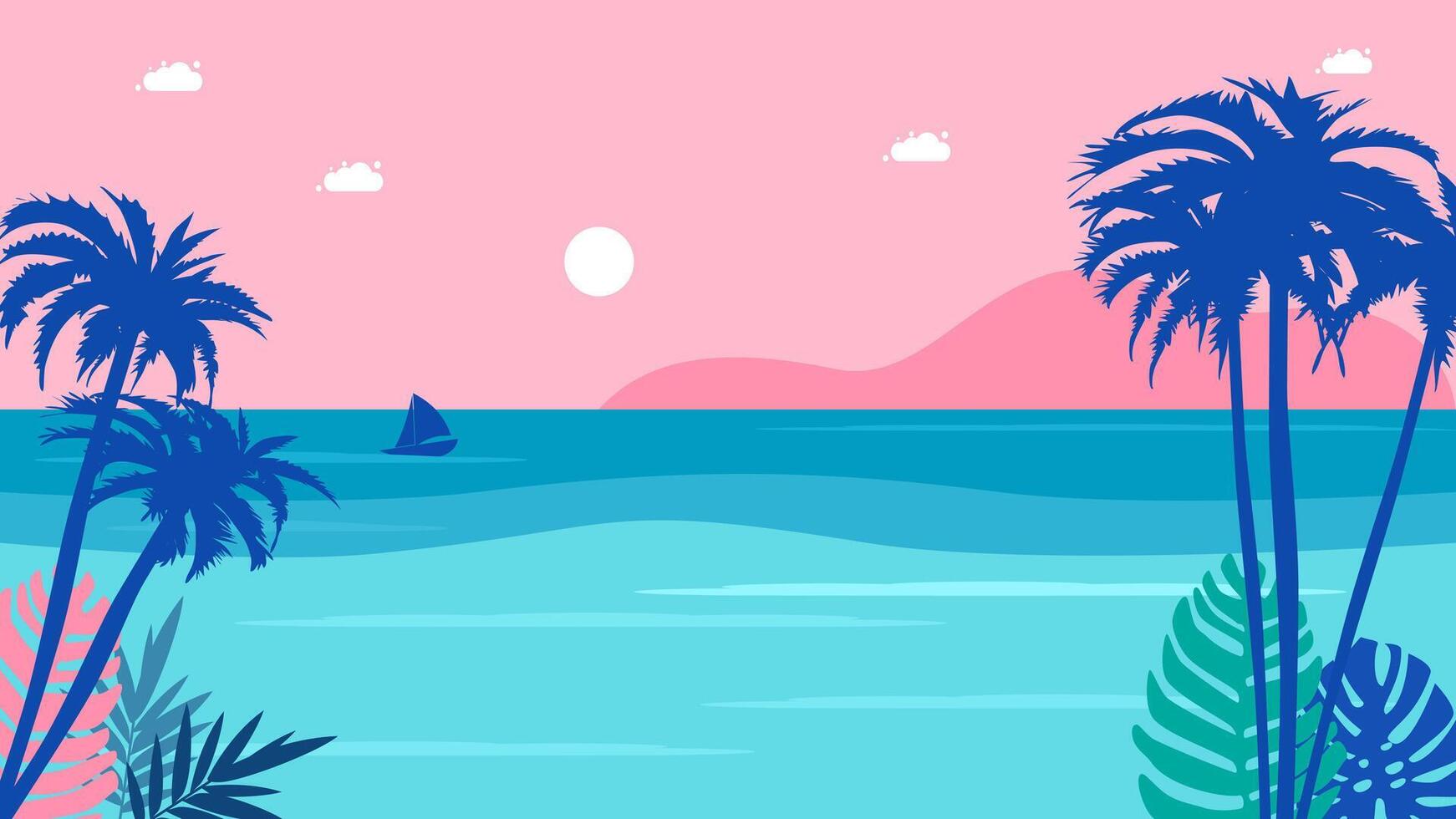tropical palm trees and a sailboat on the ocean vector
