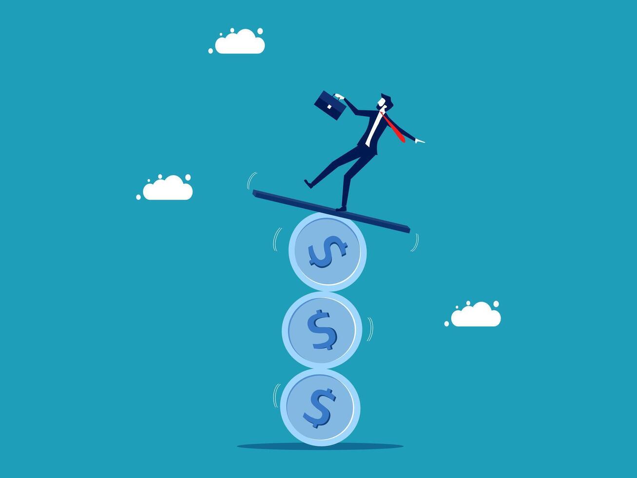 businessman standing on top of stack of money coins vector