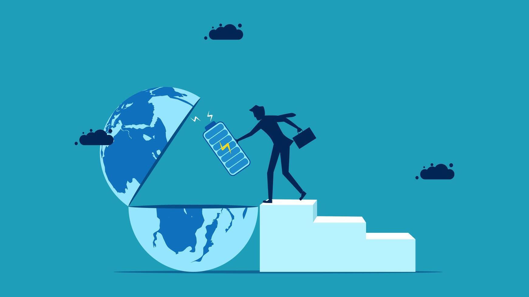businessman on stairs with globe power vector