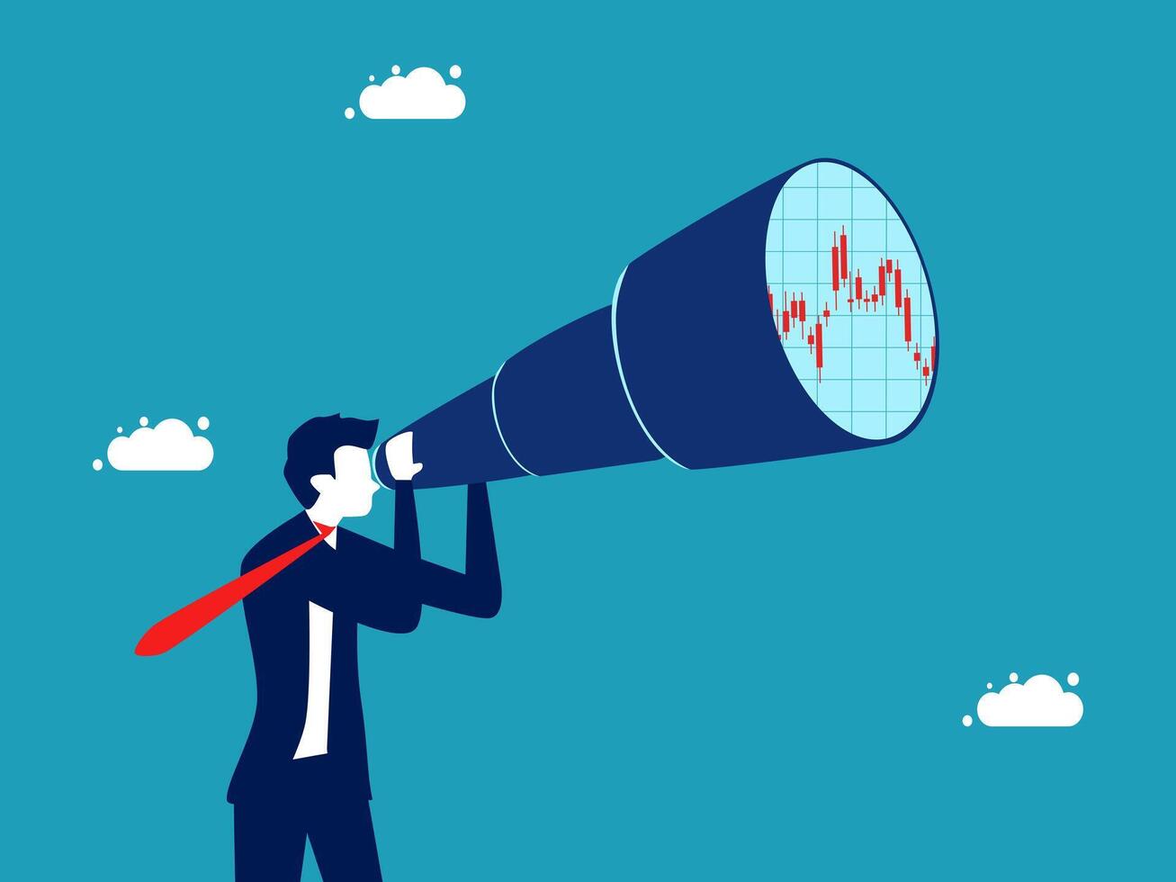 businessman looking through a telescope with a chart on the screen vector