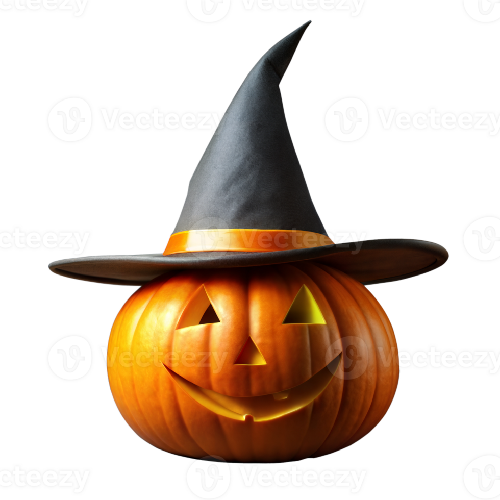 A pumpkin with a witch's hat on top of it png