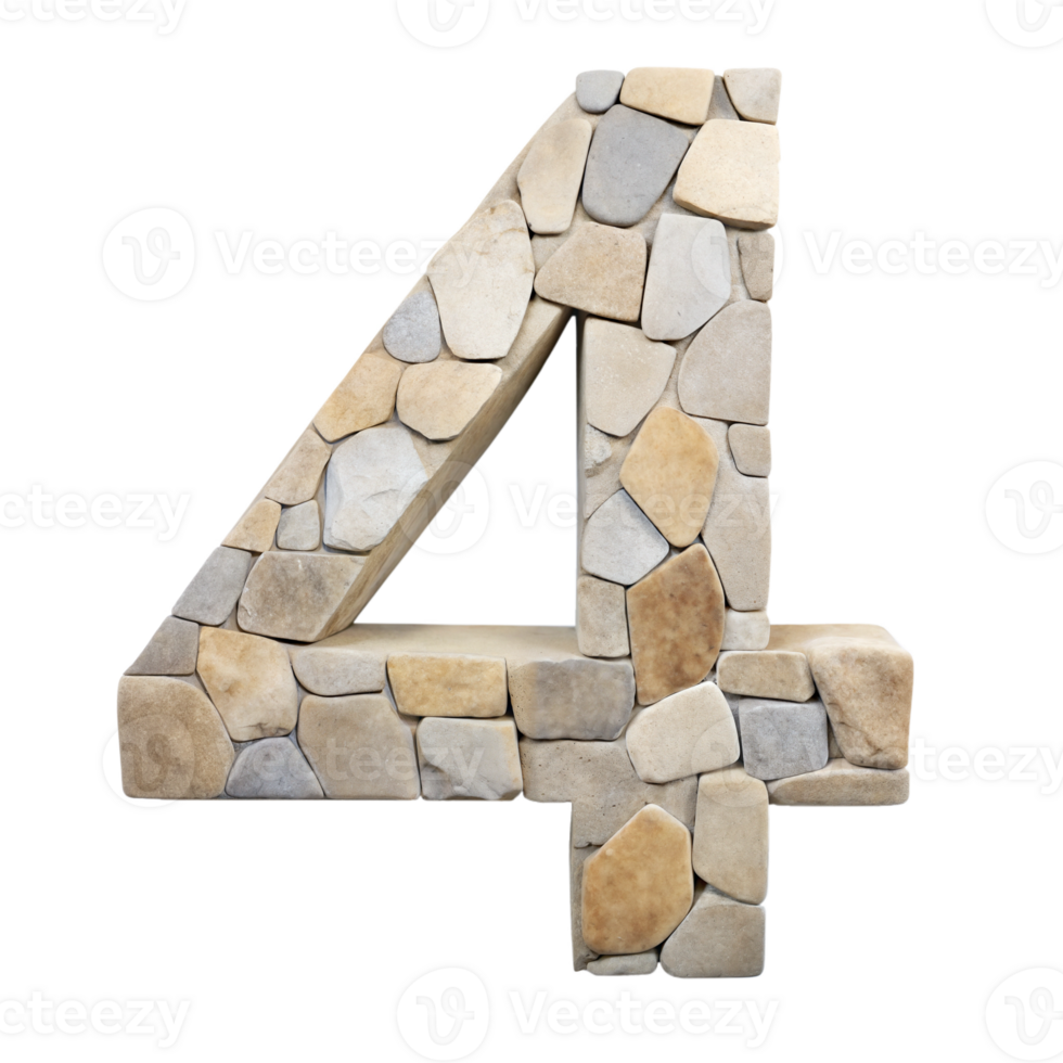 The number 4 is made out of stones and is a unique design png