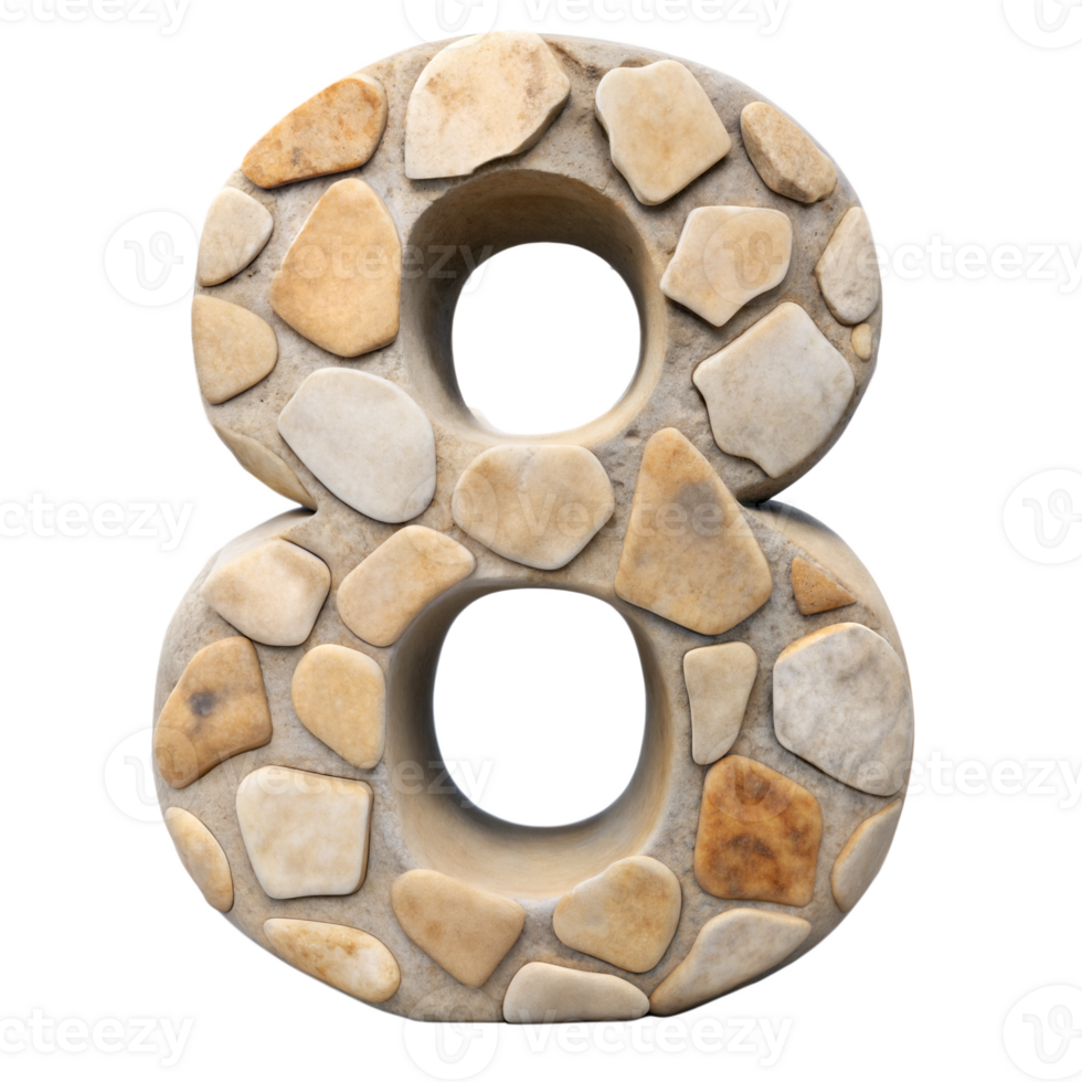 The number 8 is made of small rocks and has a hole in the middle png