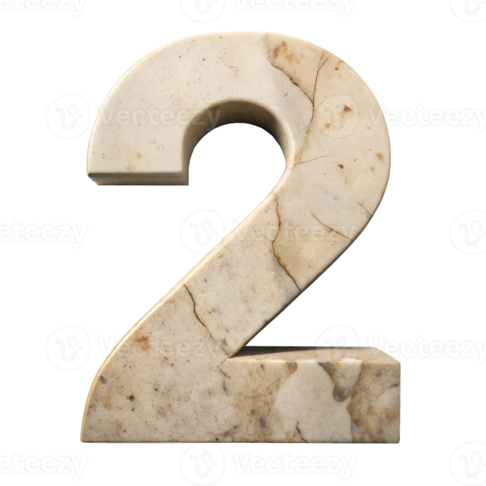 The number 2 is made of stone and has a rough texture png